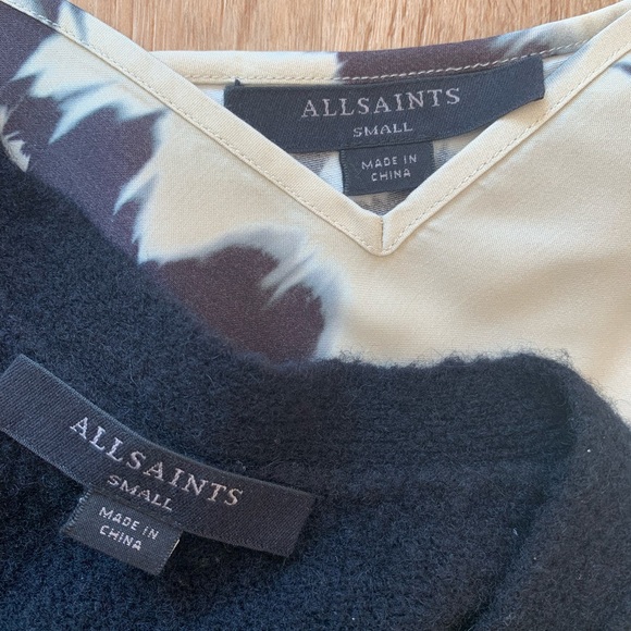 AllSaints Cream and Black Maxi Dress with Abstract Print and Cardigan - Picture 3 of 6